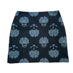 LOFT Blue Floral Tapestry Mini Skirt, Lined, Navy Blue, Baby Blue, Size 8